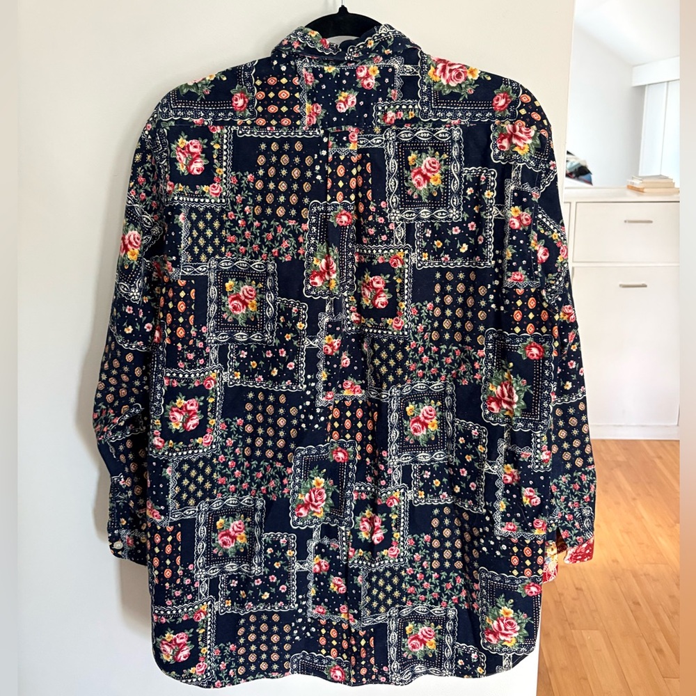 Patchwork Floral Button-Down Shirt - Red, Yellow & Navy - Picture 4 of 5